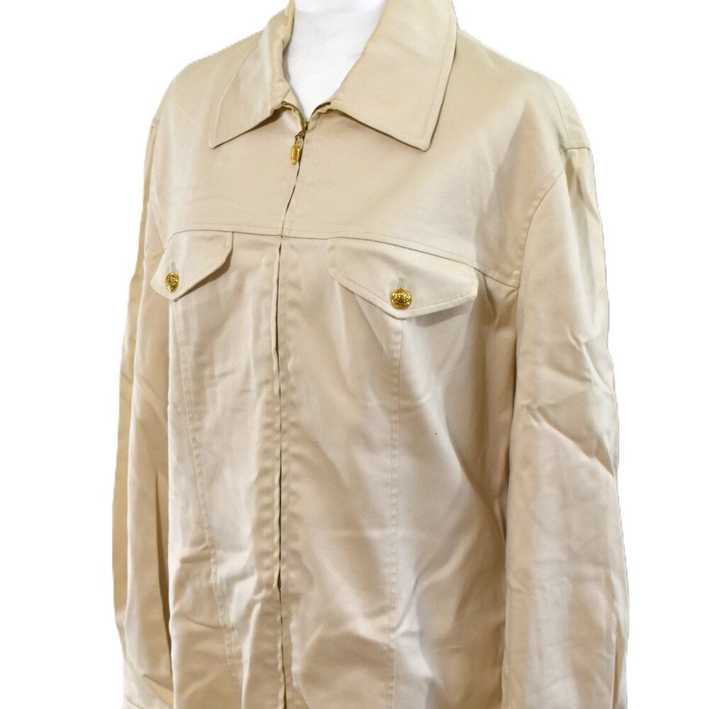 St. John Sport by Marie Gray Ivory Zip-Front Jacket | Gold Button Detail